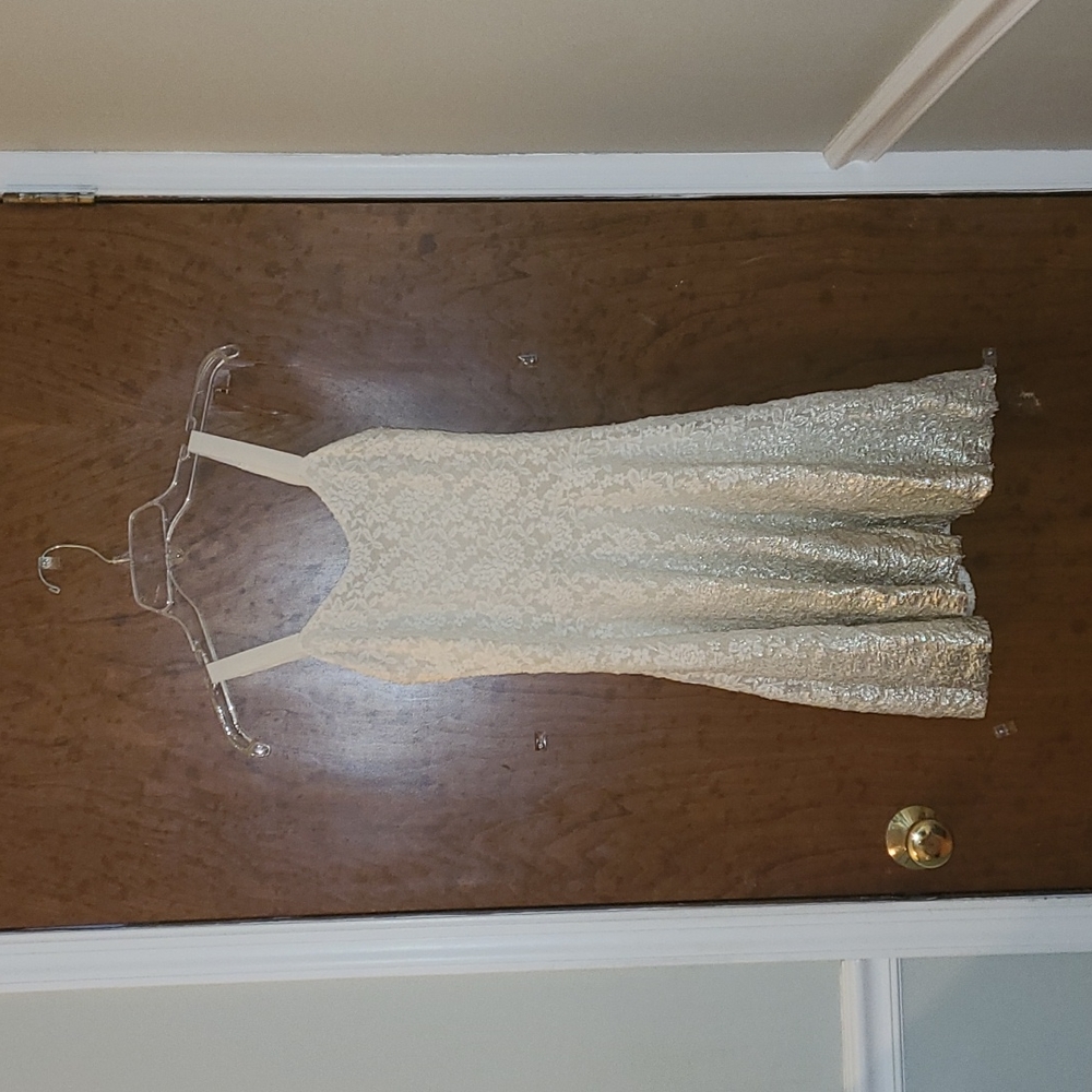 White Free People dress with gold ombre hem